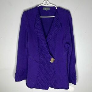 WILLOW Purple Cotton Knit Single Button Front Cardigan Size Large